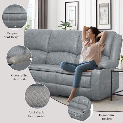Yolsali 3 Seater Reclining Sofa, Reclining Couch Wall Hugger - Image 3