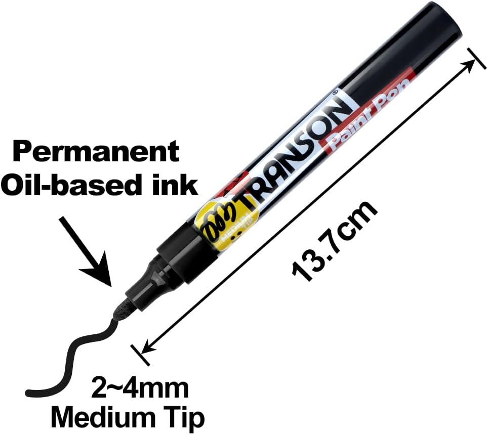 TRANSON 2 Black and 2 White Permanent Paint Markers for Fabric Rock Craft Diy Painting Medium Tip Oil Based Waterproof