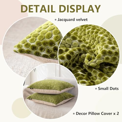 FIFU 16x16 Inch Throw Pillow Covers Set of 2, Jacquard Velvet, Olive Green - Image 5