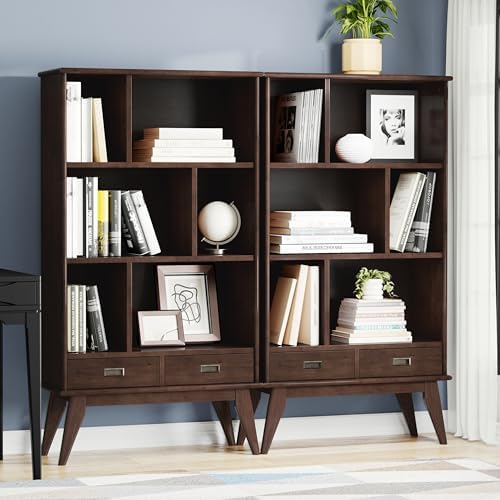 SIMPLIHOME Draper 35" Bookcase and Storage in Auburn Brown - Image 2
