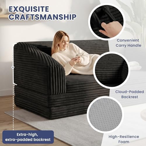 Black Loveseat 51", 2-in-1 Convertible Tri-Folding Sofa Bed - Image 6
