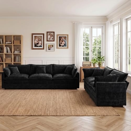 Tmsan Black 2 Piece Modular Cloud Sectional Sofa Couch and Loveseat Set - Image 3