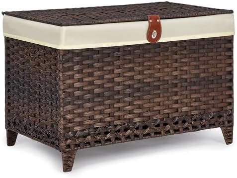 Wicker Storage Basket with Lid, 200L Storage Bin with Removable Liner Bag by Honjourai