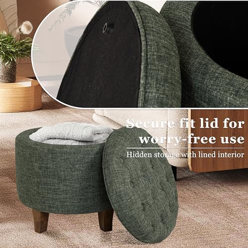 HomePop 19" Button Tufted Round Storage Ottoman - Image 6