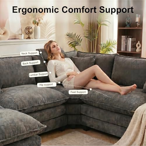 111.4" V-Shaped 5-Seat Sectional Cloud Couch, Chenille Soft Set - Image 5