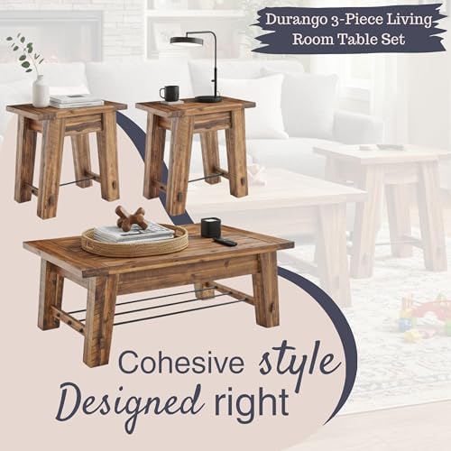 Alaterre Durango Rustic Industrial Solid Wood Coffee Table Set of 3 - Image 4