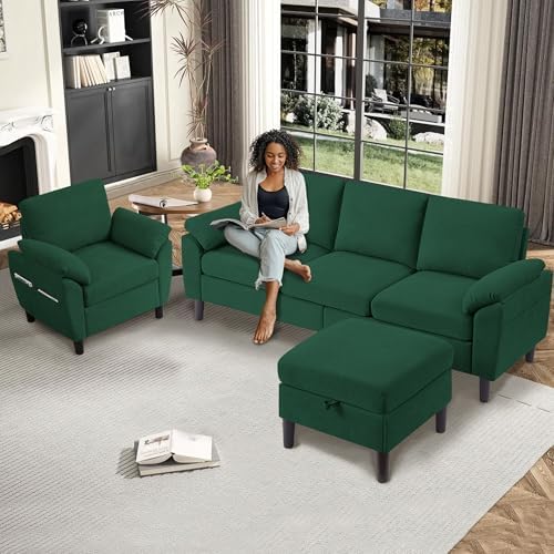3 Piece Convertible Sectional Sofa Set, Modern Linen Small L Shaped Couch - Image 3