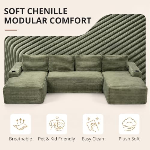 Skepphlay 133" U Shaped Couch, Boneless Sectional Couches - Image 3