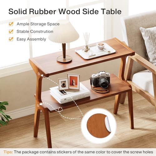 Tribesigns Set of 2 Solid Wood End Table, 2-Tier Mid-Century Modern Side Table - Image 6