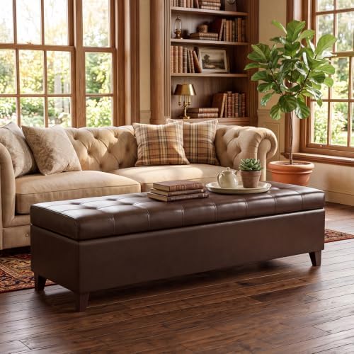 51" Dark Brown Leather Storage Ottoman by DECODEVILLE