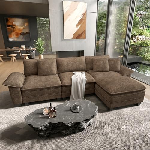 HERA'S HOUSE 124" Oversized Modular Sectional L Shaped Sofa, Chenille Taupe by HERASHOUSE