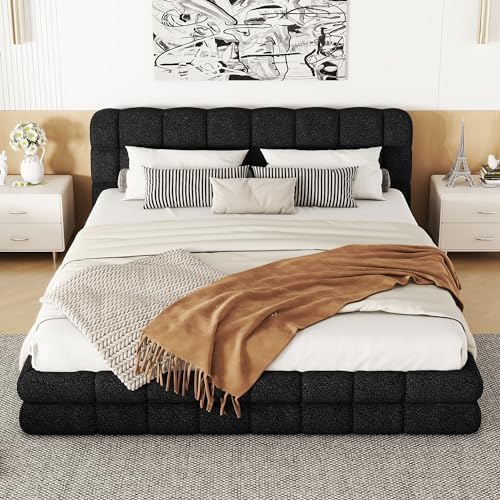 SOFTSEA Queen Size Upholstered Platform Bed, Fleece Floor Bed - Image 4