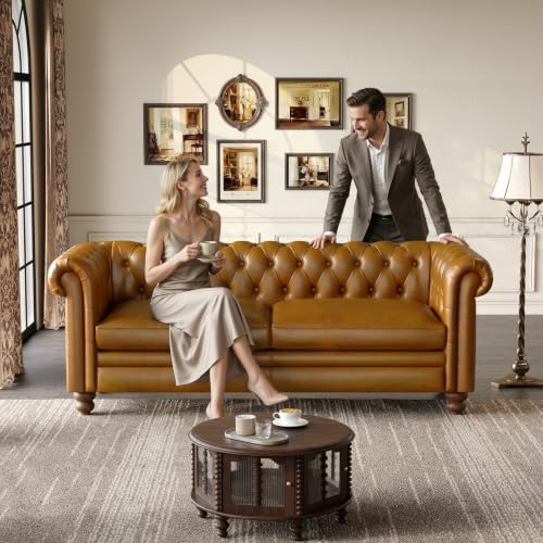 ONBRILL 80" Genuine Leather Sofa, Full-Grain Leather Chesterfield Sofa - Image 2