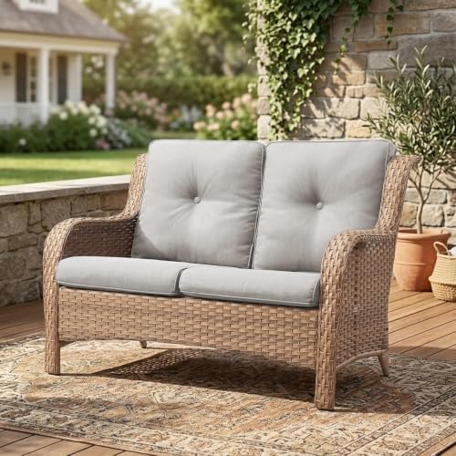 Belord Patio Sofa Luxury PE Wicker Loveseat by Belord