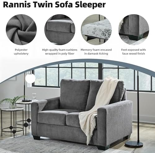 Signature Design by Ashley Rannis Twin Sleeper Sofa, Pewter Chenille - Image 7