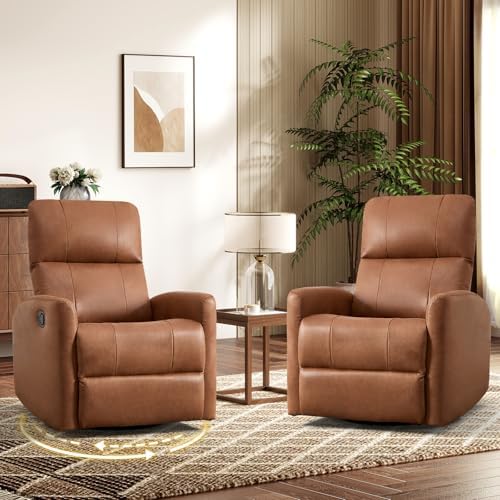 HAOMARKETS Swivel Rocker Recliner Chair Set of 2, Manual Faux Leather Glider by HAOMARKETS