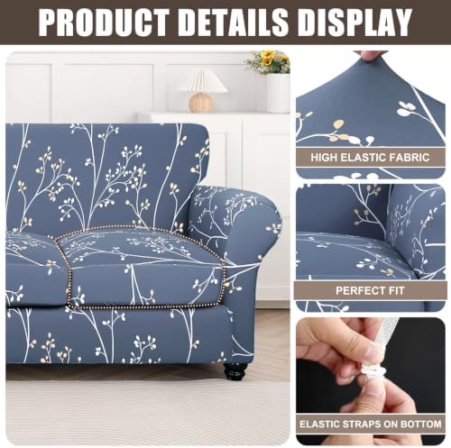 SearchI Stretch Sofa Cover Printed Couch Cover, Floral Pattern 3 Pieces - Image 4