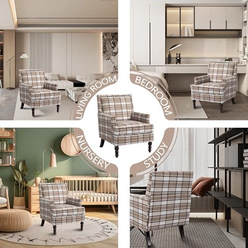 Accent Chair, Plaid Gingham Cozy Comfy Modern Accent Chairs - Image 5