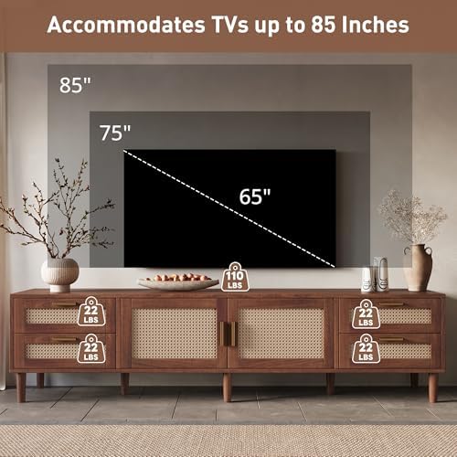 Merax Rattan TV Stand with Storage Cabinets - Image 2