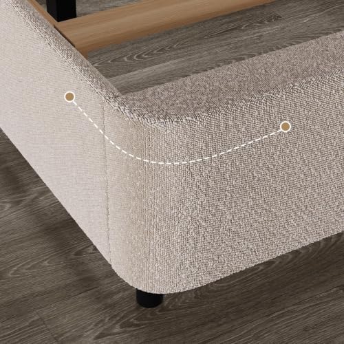 HOMBCK Queen Bed Frame, Cream Boucle Upholstered Platform Bed - Image 5