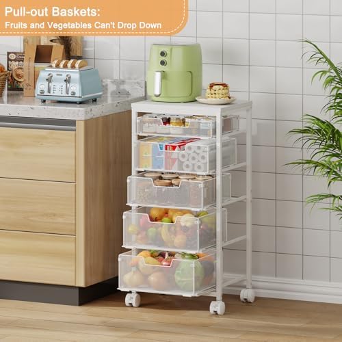 Kitchen Storage Cart with Wheels, 5-Tier Fruit Vegetable Storage Cart, Kitchen - Image 5