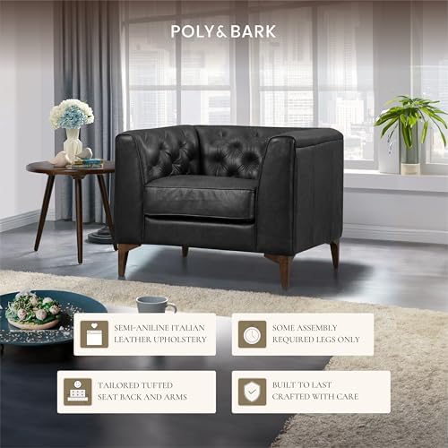 POLY & BARK Essex 40" Lounge Chairs Set of 2 – Onyx Black Semi-Aniline Italian - Image 6