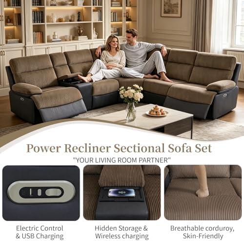 Power Reclining Sofa Set with LED Light, Living Room Furniture Sets, Leather - Image 3