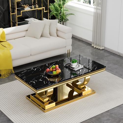 Henf 4 Piece Modern Living Room Table Set, Luxury Stainless Steel Base - Image 4