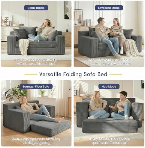 cidludto Boneless Couch Loveseat Sleeper, Convertible Sofa Bed Folding Couch - Image 5