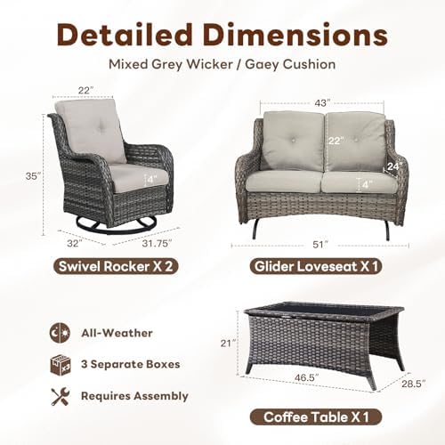 Belord 4 Piece Patio Wicker Furniture Set, Outdoor Swivel Rocker Chairs - Image 2