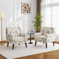 Accent Chairs Set of 2, Upholstered Armchair in Linen, Pattern Leaf by Blissabod
