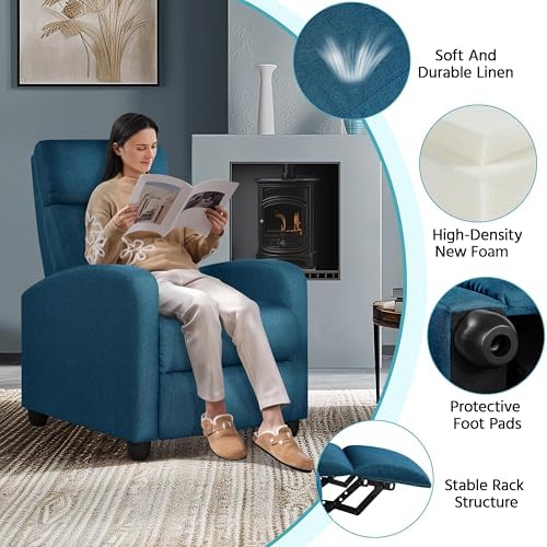 Yaheetech Recliner Chair with 3 Adjustable Angles Living Room Chairs Blue - Image 5