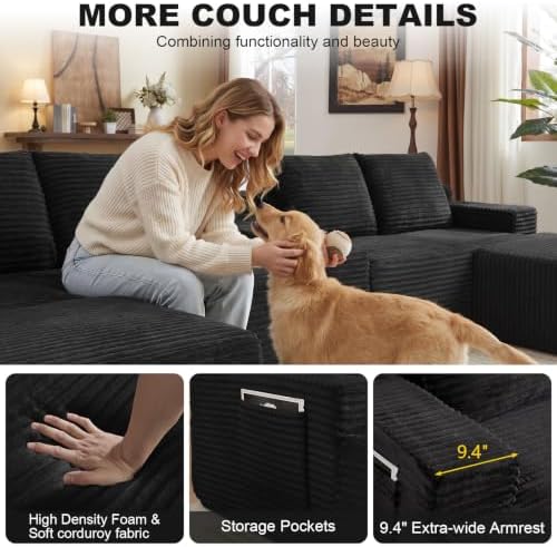 GNIXUU 140.6" Black Boneless Cloud Sectional Couches - Image 5