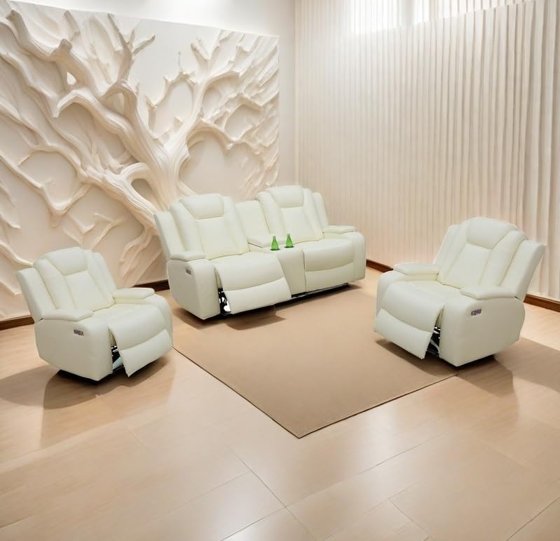 Power Recliner Set with LED Lights, Air Leather Reclining Set with USB - Image 2