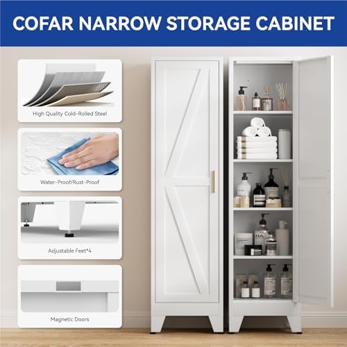 COFaR 67'' Tall Narrow Bathroom Storage Cabinet, Metal Farmhouse Skinny Pantry - Image 7