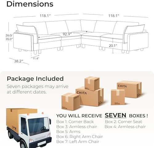 CHITA 118" Large Sectional Sofa, Modular Cloud Couch, 5 Seater - Image 2