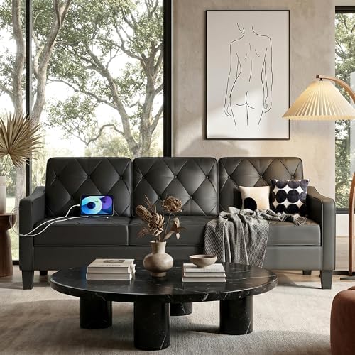 3-Piece Black Leather Sofa Living Room Set - Image 7