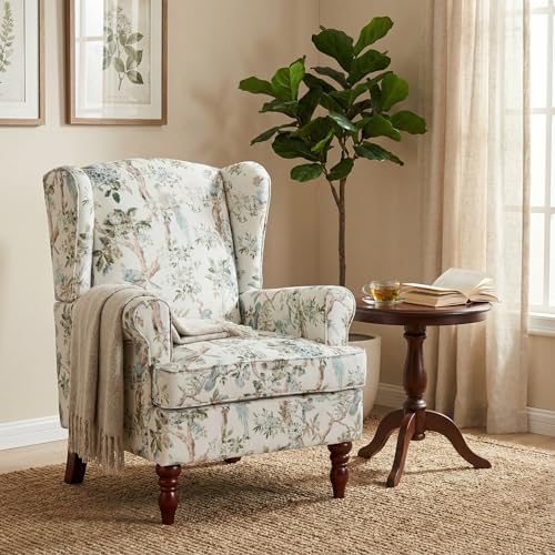 Mid Century Wingback Accent Chairs Set of 2 Floral Bird - Image 2