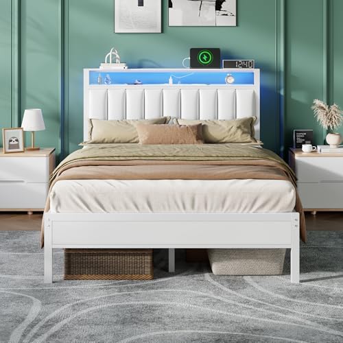 Furnulem White Full Size Bed Frame by Furnulem