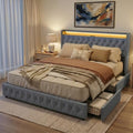 King Size Bed Frame, 4 Storage Drawers, Charging Station by Zelurelle