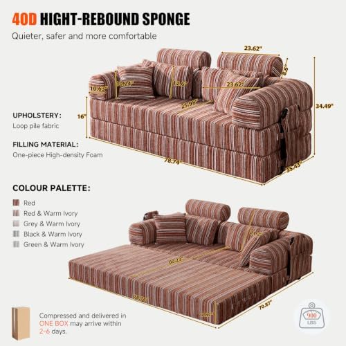 79" Memory Foam Sofa Bed, High Headrest Convertible Futon Boneless Couch - Image 2