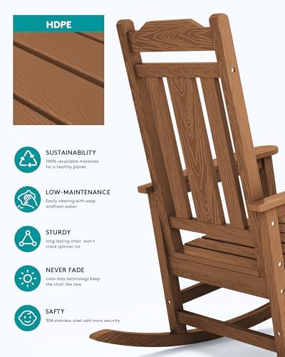 SERWALL HDPE Oversized Outdoor Rocking Chairs Set of 6, Patio Rocker - Image 4