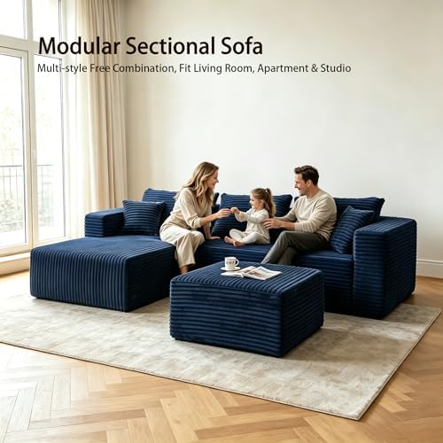 93" U-Shaped Boneless Couch, Corduroy Cloud Couch Sectional - Image 3