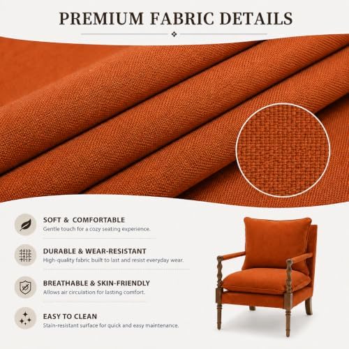 Accent Chair for Living Room, Farmhouse Linen Fabric Spindle Accent Chair - Image 4