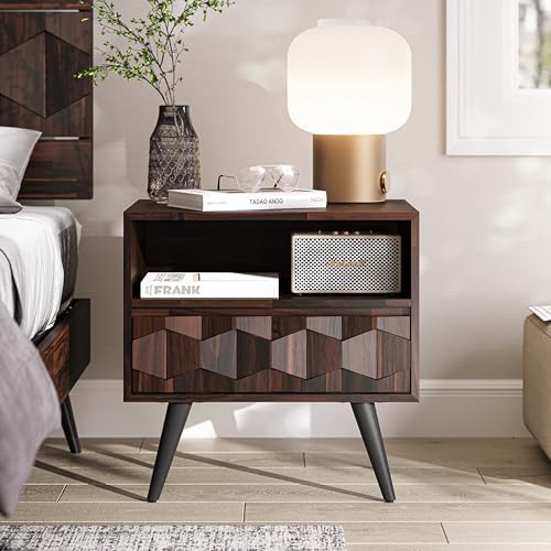 Bme Georgina Wood Nightstand, 1 Drawer & Open Shelf, Mid Century by Bme