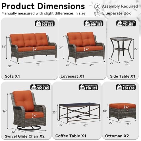 8 Piece Outdoor Wicker Patio Furniture Set, Outdoor Swivel Rocker Patio Chairs - Image 2