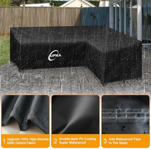 Kipiea L-Shape Patio Furniture Covers Waterproof, 500D Heavy Duty Outdoor - Image 6