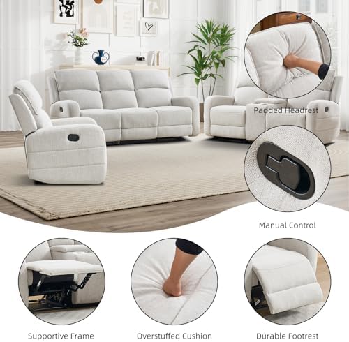 EBELLO Manual Living Room Furniture Reclining Couch Set, Soft Fabric Loveseat - Image 3