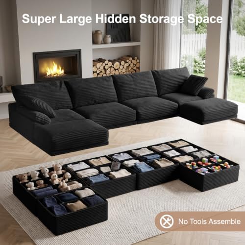 142" Boneless Couch with Storage, 48.6" Extra Deep-High Seat Modular Sectional - Image 4