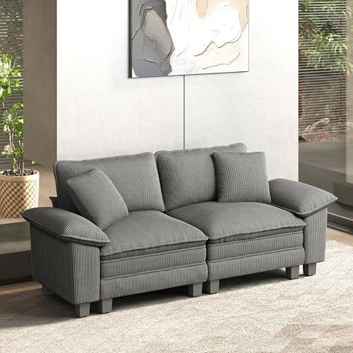 HERA'S HOUSE 88" Oversized Modular Sectional Loveseat Sofa, Corduroy Grey by HERASHOUSE